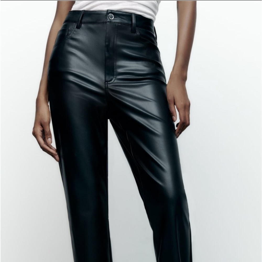 Zara Pants & Jumpsuits Faux Leather Flared Slit Slim Fit Pants